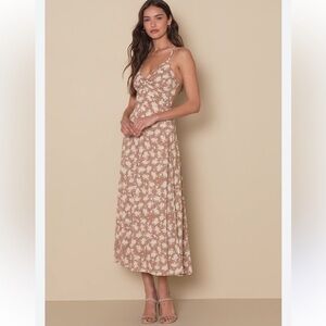 LULU’S PICTURESQUE MOMENTS FLORAL PRINT STRAPPY MAXI DRESS